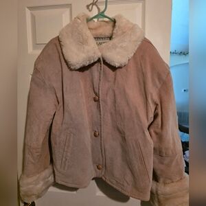Authentic Leather Teddy Jacket with Faux Fur Collar And Cuffs